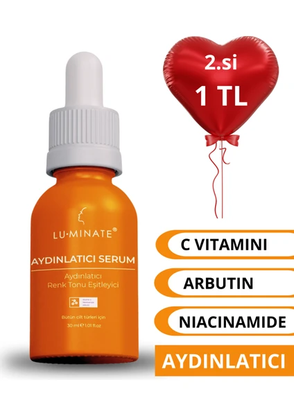 C Vitamini Serum Arbutin Niacinamid Aydınlatıcı Renk Tonu Eşitleyici Leke, Akne Karşıtı 30 ml