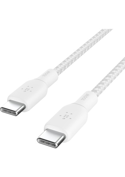 Usb-C - Usb-C Kablosu, 100 W Güç Dağıtımı Çift Örgülü Naylon Kılıflı Usb-If Sertifikalı 2.0 Şarj Kablosu (2 M) Beyaz