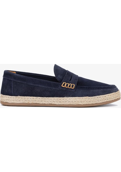 Erkek Lacivert Süet Hakiki Deri Loafer Ayakkabı 128 245532-VAL Erk Ayk Y24