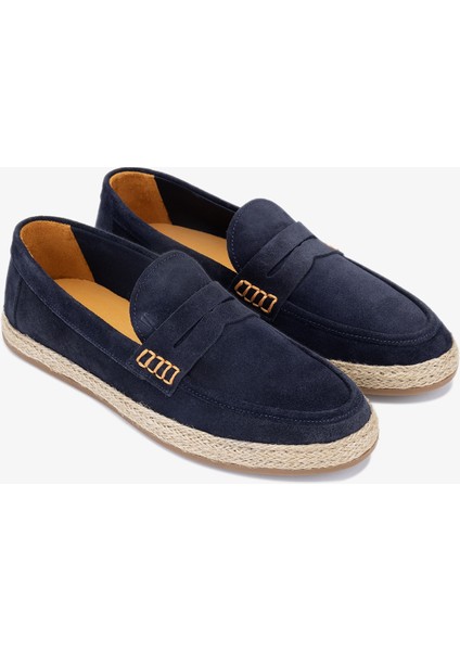 Erkek Lacivert Süet Hakiki Deri Loafer Ayakkabı 128 245532-VAL Erk Ayk Y24