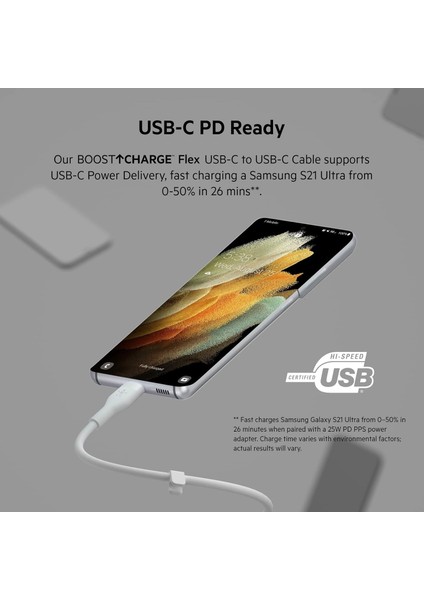 Boostcharge Beyaz Flex 60W Usb-C'den Usb-C'ye Pd Kablo