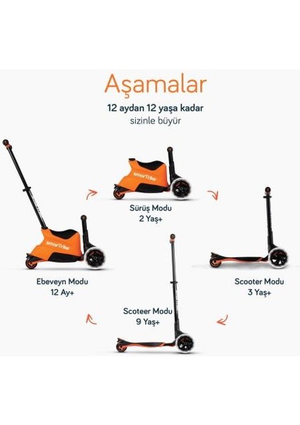 Xtend Büyüyebilen Ride On Scooter (1 - 12 Yaş) - Orange