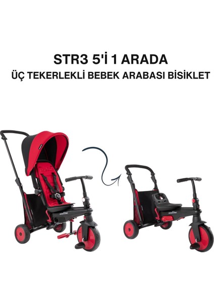 STR3 Plus 5’i 1 Arada Modüler Katlanabilir Bebek Arabası ve Üç Tekerlekli Bebek Bisikleti Red