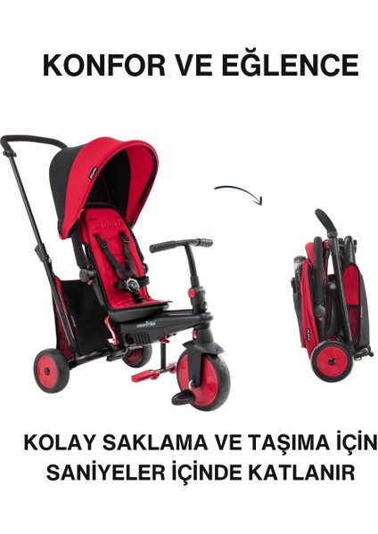 STR3 Plus 5’i 1 Arada Modüler Katlanabilir Bebek Arabası ve Üç Tekerlekli Bebek Bisikleti Red