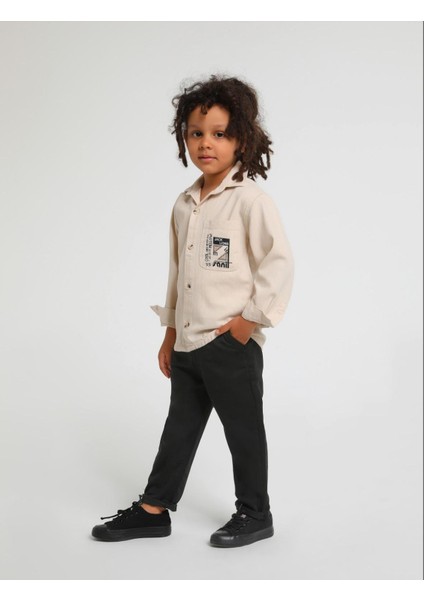 Cebi Baskılı Keten Gömlek Bej 23140