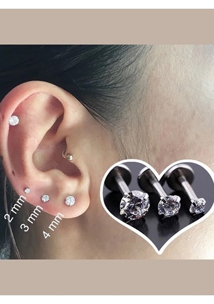 3'lü Cerrahi Çelik Tragus Helix Dudak Kıkırdak Piercing Küpe (Bar Uzunluğu Seçiniz)