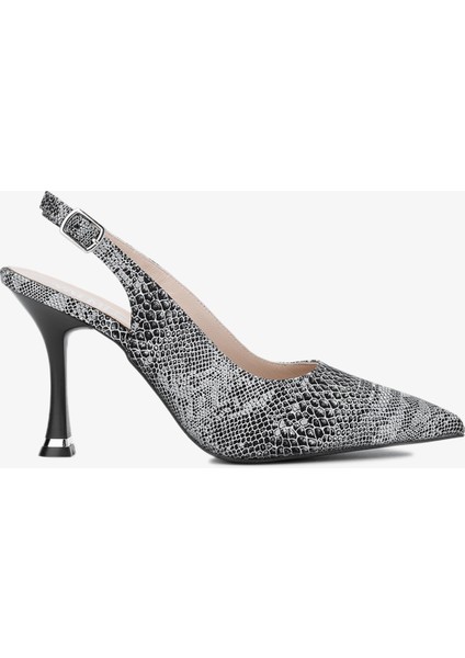 Camila Kadın Siyah Yılan Deri Topuklu Ayakkabı 923 1122 Bn Sndlt Y24