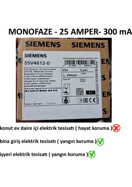 5SV4612-0 1X25A 300MA Kaçak Akım Koruma Rölesi