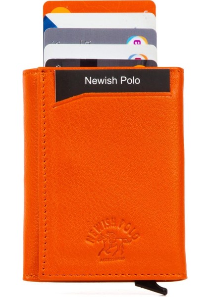 Newishpolo Newish Polo Deri Mekanizmalı Kartlık Cüzdan Turuncu