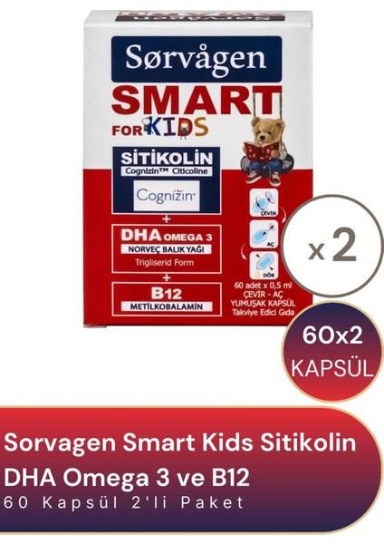 Smart Kıds Sitikolin Dha Omega-3 ve B12 60 Kapsül - 2 Adet