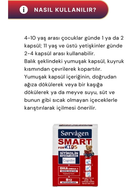 Smart Kıds Sitikolin Dha Omega-3 ve B12 60 Kapsül - 2 Adet