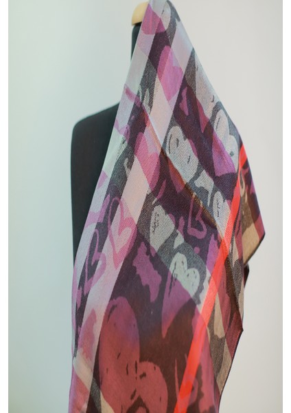 Gri Mor Renk Desenli Paşmina Şal