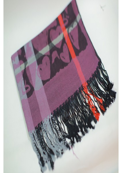 Gri Mor Renk Desenli Paşmina Şal