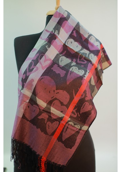 Gri Mor Renk Desenli Paşmina Şal