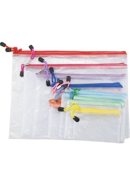 18'li Paket 8 Boyutlu Fermuarlı Örgü Kese, Su Geçirmez Dosya Çantaları (9 Renk) (Yurt Dışından)