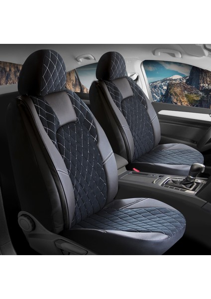 Audi A6 Serisi Uyumlu Yarı Deri Oto Koltuk Kılıfı Ön Arka Set Chester Model Siyah Beyaz Sc