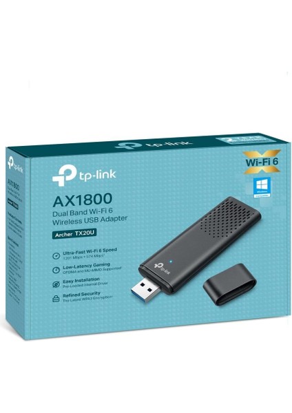 TP-Link Archer TX20U, AX1800 Mbps, Çift Bant, MU-MIMO, USB 3.0, WPA3, Wi-Fi 6 USB Adaptör