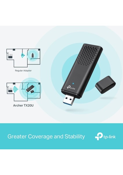 TP-Link Archer TX20U, AX1800 Mbps, Çift Bant, MU-MIMO, USB 3.0, WPA3, Wi-Fi 6 USB Adaptör