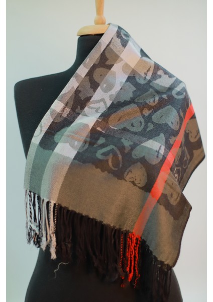 Gri ve Füme Rengi Desenli Paşmina Şal