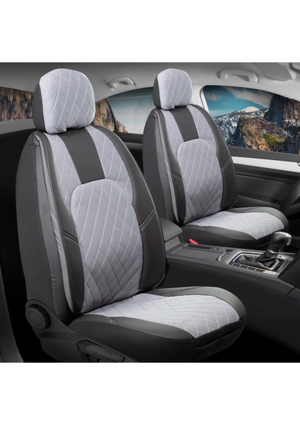 Fiat Egea Stw Uyumlu Yarı Deri Oto Koltuk Kılıfı Ön Arka Set Chester Model Siyah Gri Sc