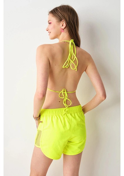 Kadın Düz Dokuma Şort Neon-Sari 239360