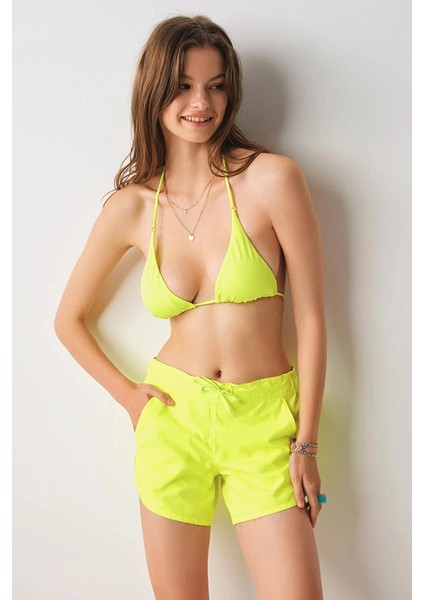 Kadın Düz Dokuma Şort Neon-Sari 239360 fiyatları