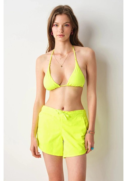 Kadın Düz Dokuma Şort Neon-Sari 239360 modelleri