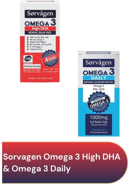 Omega 3 High Dha Saf Norveç Balık Yağı, 1000 Mg ve Adet Omega 3 Daily Saf Balık Yağı, 50 Kapsül