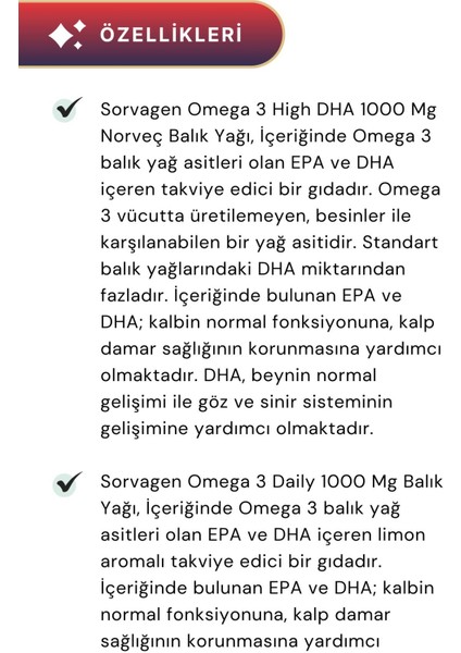 Omega 3 High Dha Saf Norveç Balık Yağı, 1000 Mg ve Adet Omega 3 Daily Saf Balık Yağı, 50 Kapsül