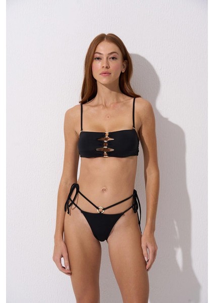 Aksesuarlı Soft Straplez Bikini Takım Siyah 241205