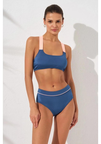 Sırtı Çapraz Yüzücü Bikini Takım Indigo 241269