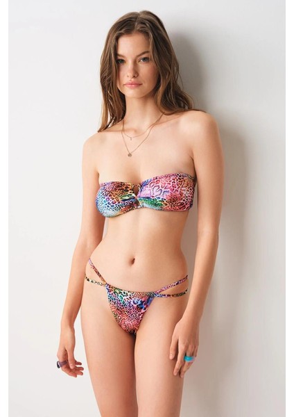 Amaour Soft Straplez Bikini Tek Üst Leopar 239108-D
