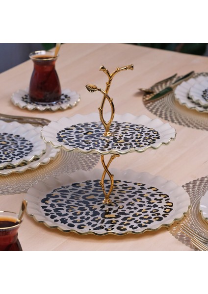 Leopar Wavy Altın Yaldızlı Cam Kurabiyelik