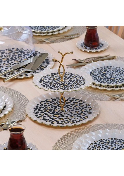 Leopar Wavy Altın Yaldızlı Cam Kurabiyelik modelleri
