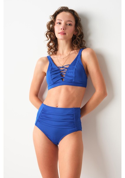 Bardot Yüksek Bel Bikini Tek Alt Saks 239205 fırsatları