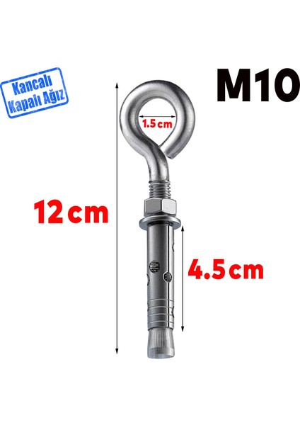 Kancalı Çelik Dübel M10 (5 Adet) Salıncak Boks Torbası Lamba Avize Için Gömlekli Kapalı Ağız Kanca fiyatları