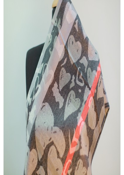 Kahverengi ve Gri Renk Desenli Paşmina Şal