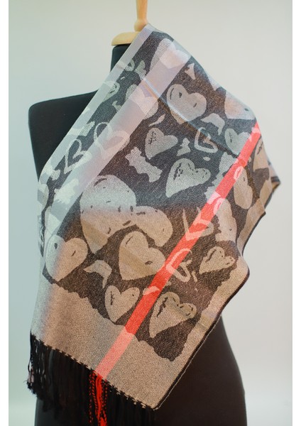 Kahverengi ve Gri Renk Desenli Paşmina Şal