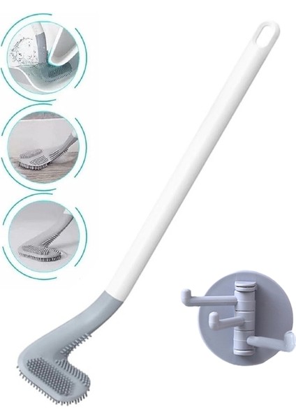 Golf Tasarımlı Silikon Banyo Tuvalet Klozet Temizleme Fırçası ve Tutucu 3 Kancalı Askı Set