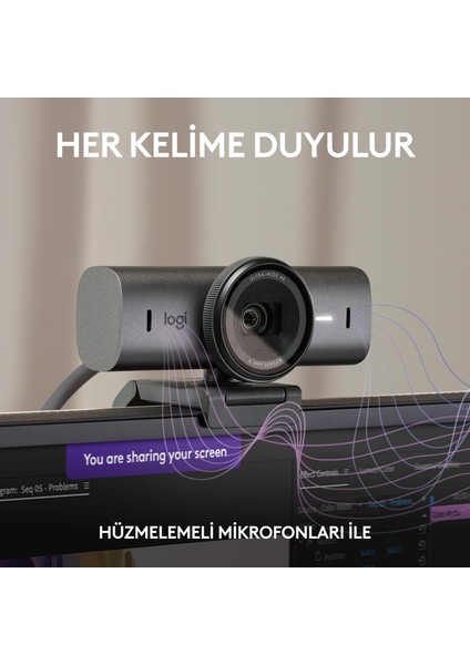 Mx Brio Ultra Hd 4K Gizlilik Kapaklı ve Mikrofonlu Yayın Web Kamerası, Koyu Gri