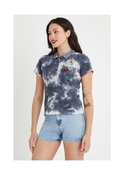 Kadın Batik Yıkamalı T-Shirt Siyah