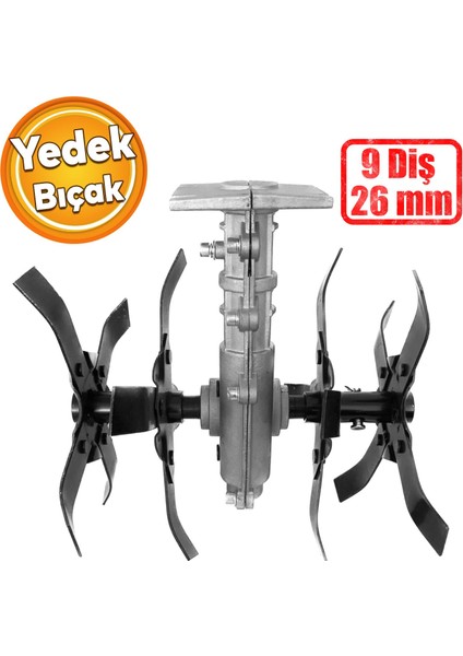 Solax Tırpan Yedek Çapa Aparatı Bıçağı Mtp2 Toprak Işleme Belleme Çapalama 9 Diş 26 mm Uyumlu