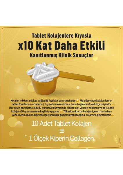 Kiperin Collagen %100 Saf ve Doğal Yüksek Biyoaktif ve Biyoyararlı Çift Hidrolize Edilmiş Toz Peptitleri İçeren Diyet Takviyesi Kolajen (500gr) - 50 Günlük