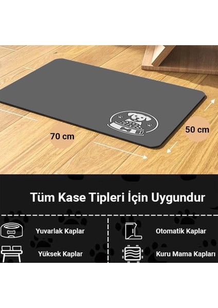 Matgo Pati Gri Köpekli Evcil Hayvan Beslenme Matı 50 x 70 cm