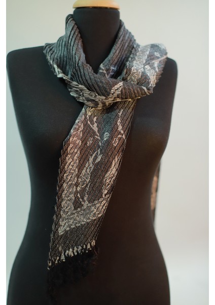 Gri Siyah Renkli Pamuk Viskon Desenli Şal Eşarp