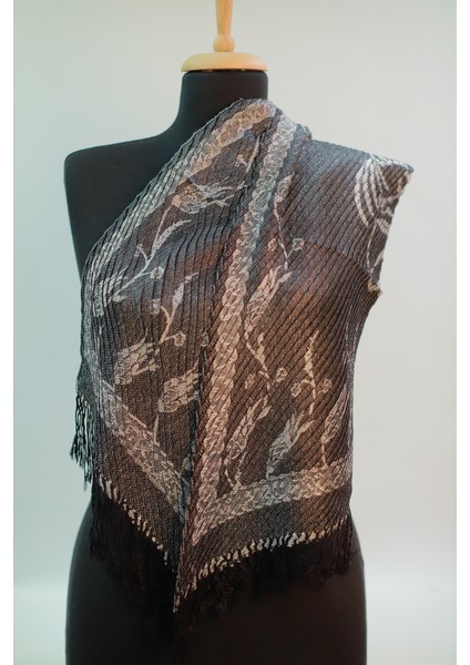 Gri Siyah Renkli Pamuk Viskon Desenli Şal Eşarp