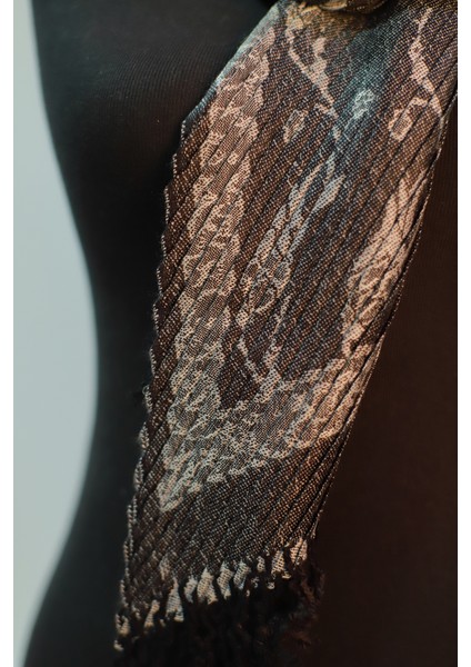 Gri Siyah Renkli Pamuk Viskon Desenli Şal Eşarp