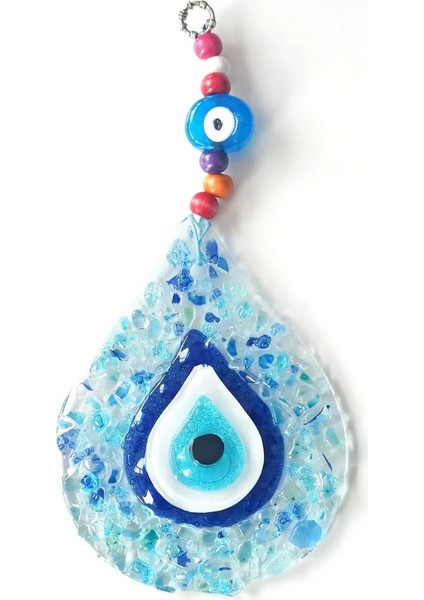 Damla Modeli Duvar Dekoru Nazar Boncuklu Kesme Cam El Yapımı Duvar Süsü