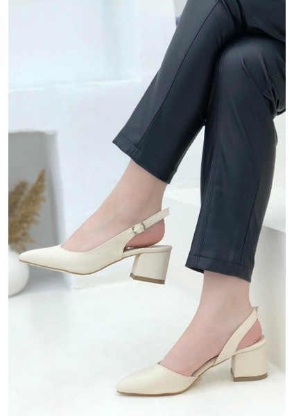 24-590 Krem-Cilt Ayışığı 6cm Topuklu Kadın Ayakkabı