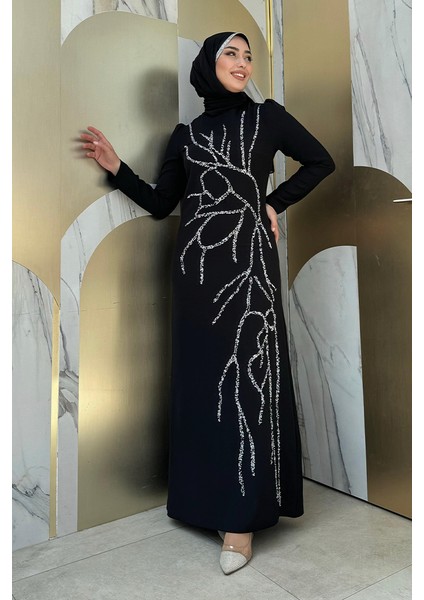 Taş Işleme Desenli Elbise 3889 Siyah
